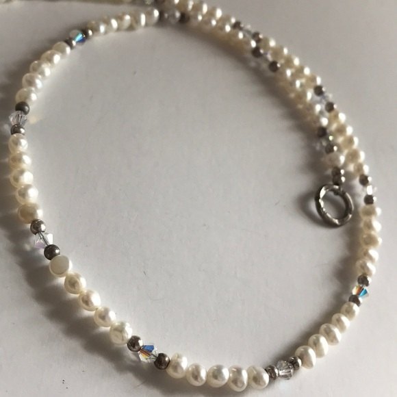 VTG Handmade Pearl Lariat Necklace Swarovski Crystal Sterling Silver Hearts 24 - Picture 8 of 8